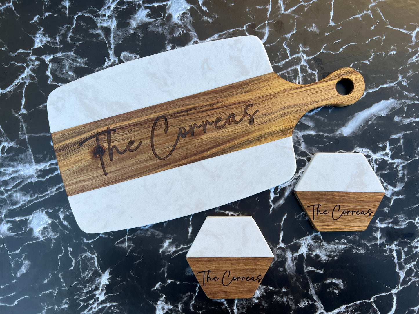 Custom Wedding Gift for Couple | Personalized Acacia Wood Marble Serving Board | Custom Cheese Board | Housewarming Gift | Charcuterie Board