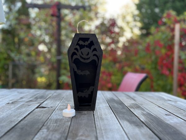 Spider and bats spooky Halloween Coffin Candle Holder