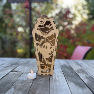 Ghost and bats spooky Halloween Coffin Candle Holder