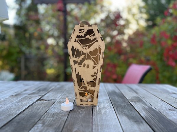 Ghost and bats spooky Halloween Coffin Candle Holder