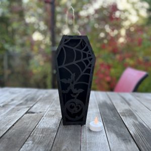 Silly Pumpkin and Spiderweb spooky Halloween Coffin Candle Holder